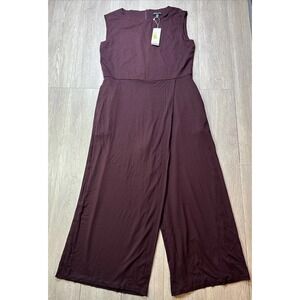 Eileen Fisher Jumpsuit Romper Small S Plum Color Wide Leg Crop Jersey $398 NEW!